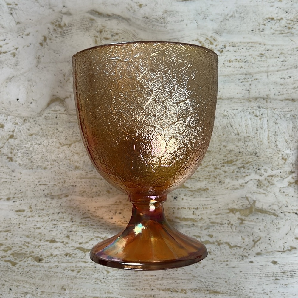 Vintage Crackle Marigold Carnival Glass Covered Footed Candy Dish - Picture 5 of 9
